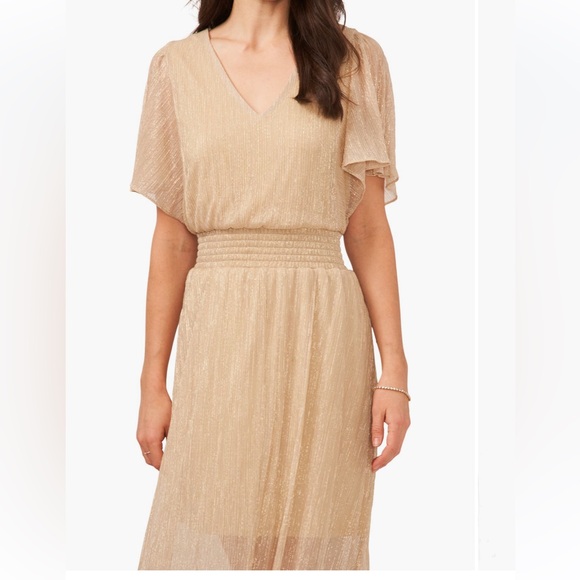 NWT Halogen V-Neck Smocked Waist Maxi Dress Gold - Picture 4 of 11